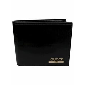 Gucci Gold Logo Leather Bi-fold Wallet Black Men 547585